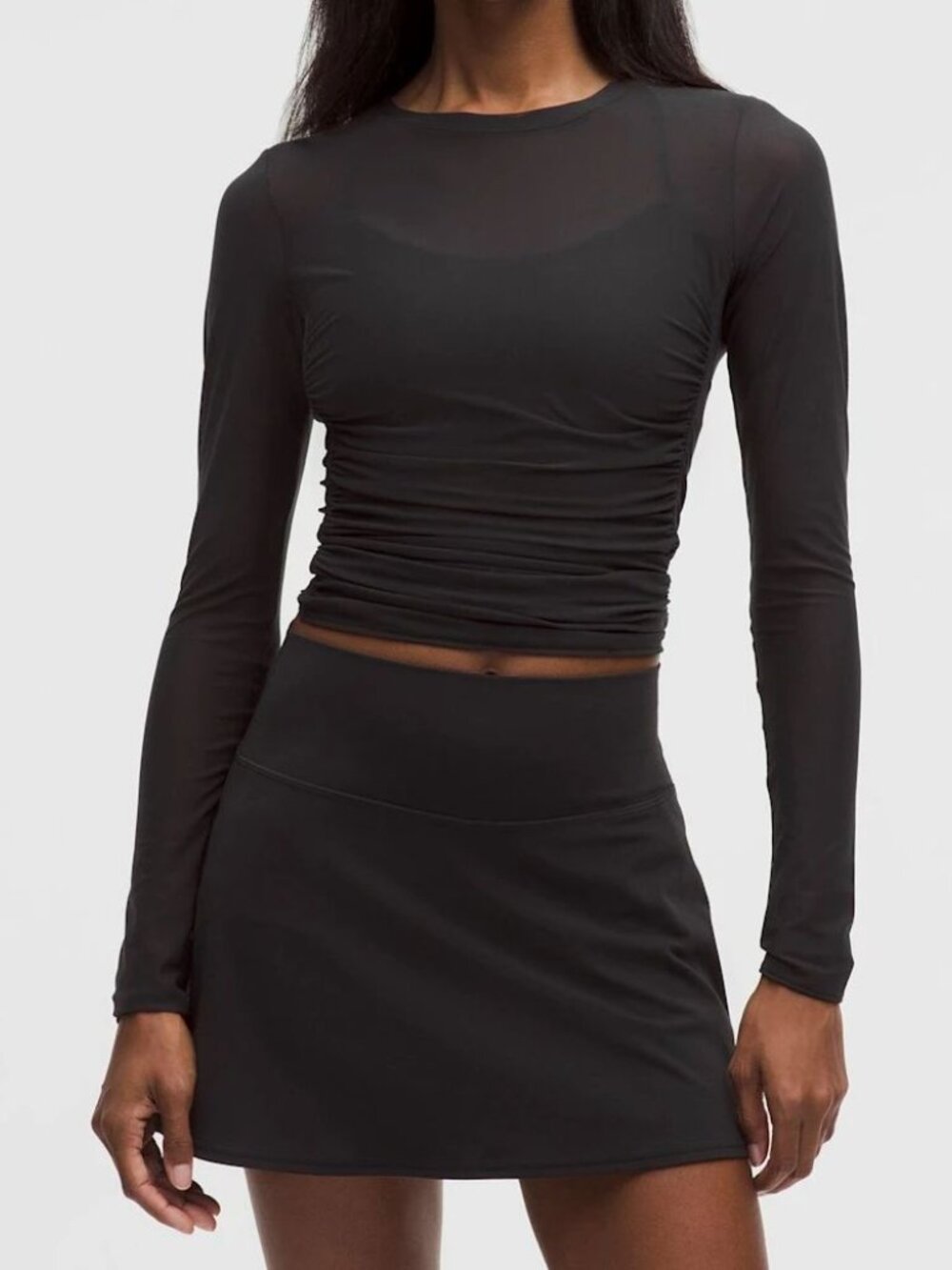 Mesh Ruched Long-Sleeve Shirt